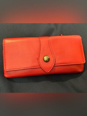 Nordstrom Red Genuine Leather Clutch Wallet - Snap Tab Closure